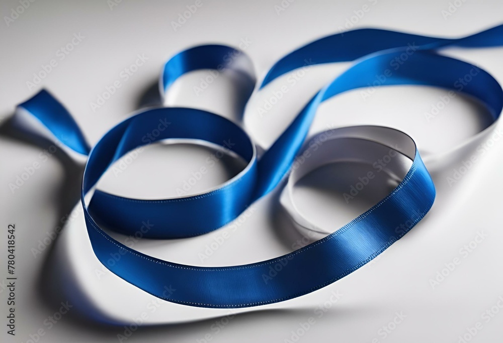 AI-generated illustration of blue ribbon on a white table backdrop AI-generated illustration of blue ribbon on a white table backdrop
