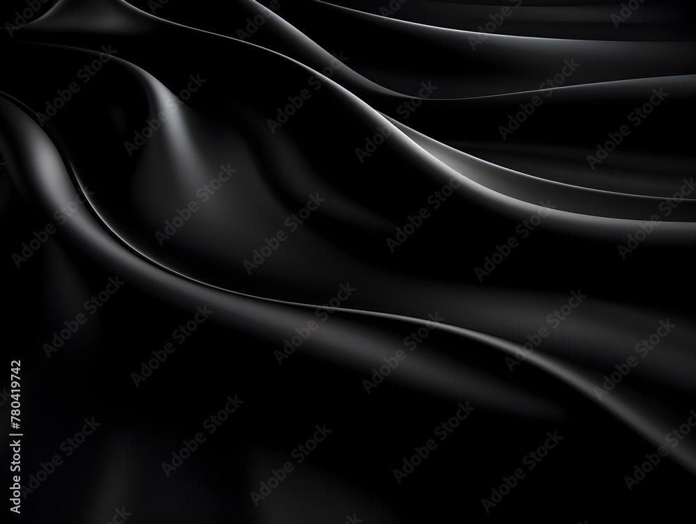 Black Luxury Fabric Background with Futuristic Flowing Curves and Shadows