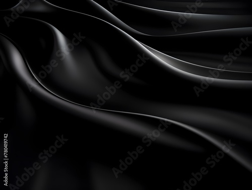 Black Luxury Fabric Background with Futuristic Flowing Curves and Shadows
