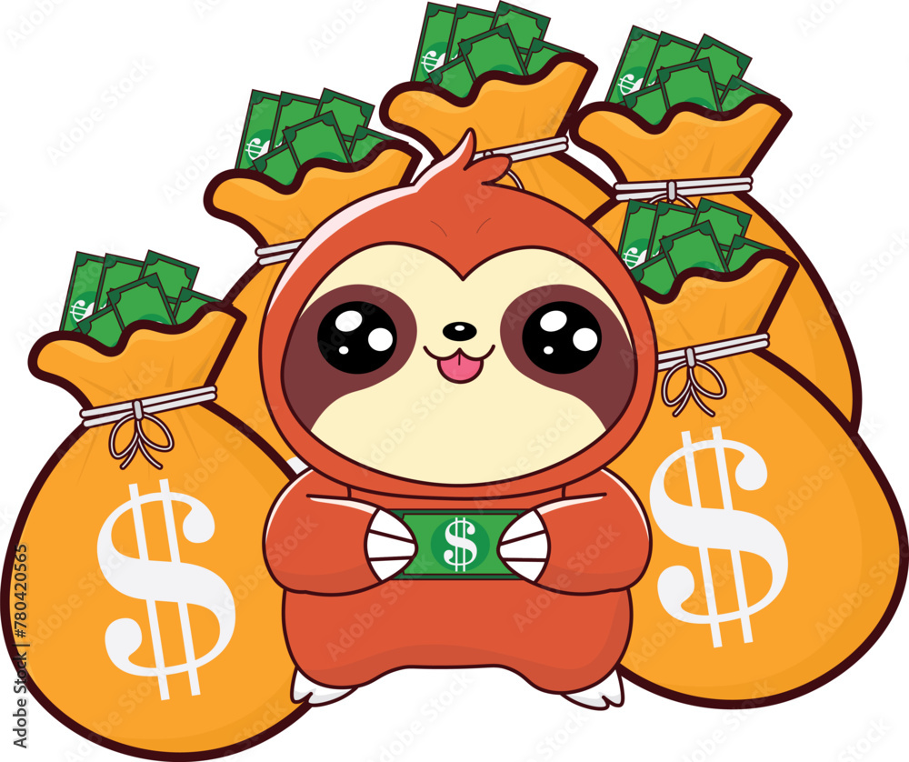 Fototapeta premium sloth with money, cute illustration