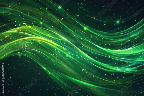 Abstract green background texture of a magical laser beautiful digital glowing bright waves of lines of bands of energy electric neon shining.