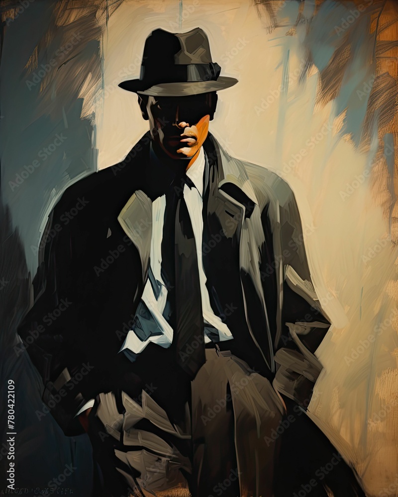 AI generated illustration of a movie poster for the classic film noir featuring a mysterious male