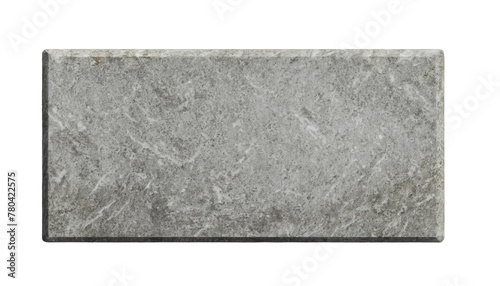 Old grey granite stone sign plate, white isolated background. Top view. Transparent background, cut out.