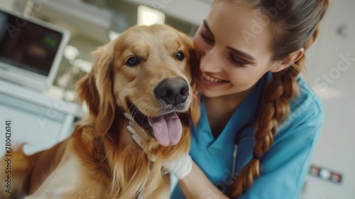 Golden Retriever Enjoys Affection from Veterinarian