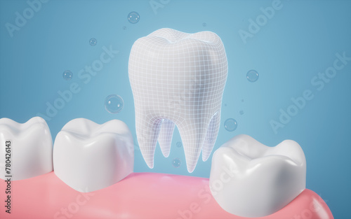 Human tooth model, tooth implantation, orthodontics, 3d rendering.