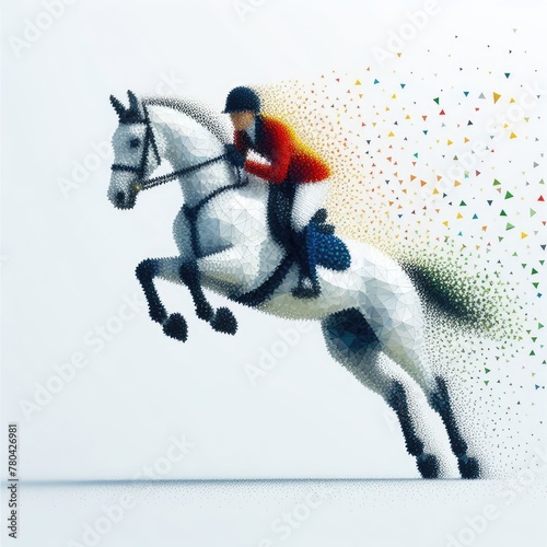 Eequestrian in colorful triangles illustration with Generative AI.