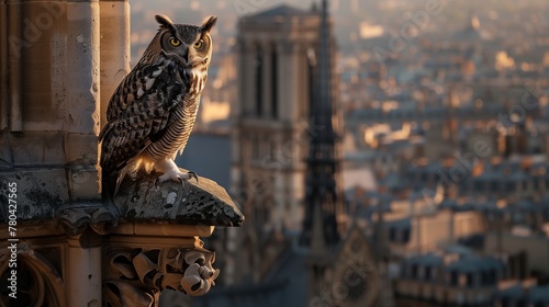 A majestic owl, urban view photo