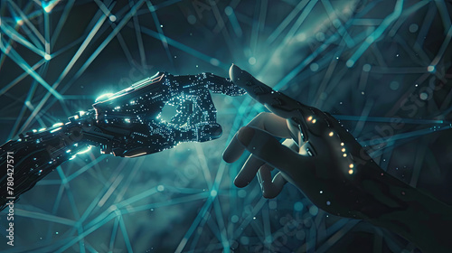 Metaverse technology Hand of robot and human connected