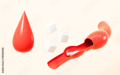 Cartoon blood and glucose, medical and health concept, 3d rendering.
