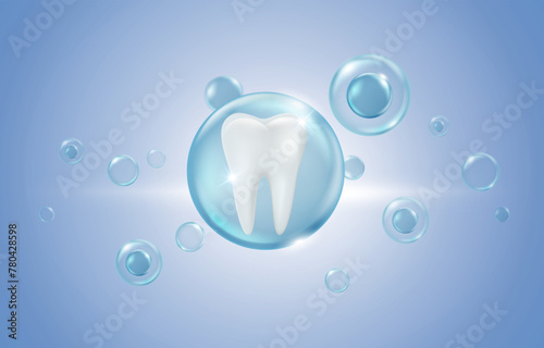 The power of fluoride, a salt of the element fluorine. Protects strong, clean, white teeth and prevents tooth decay. Realistic vector background.