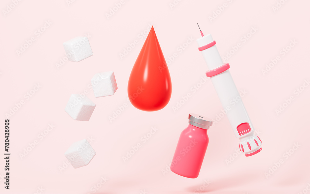 Cartoon insulin pen injection and blood glucose, 3d rendering. Stock ...