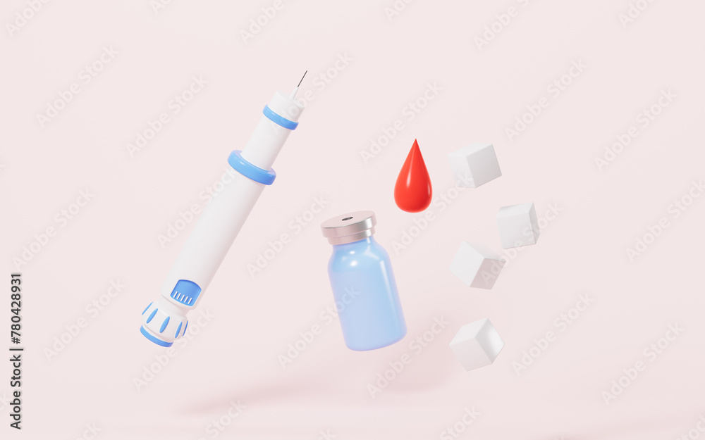 Cartoon insulin pen injection and blood glucose, 3d rendering. Stock ...