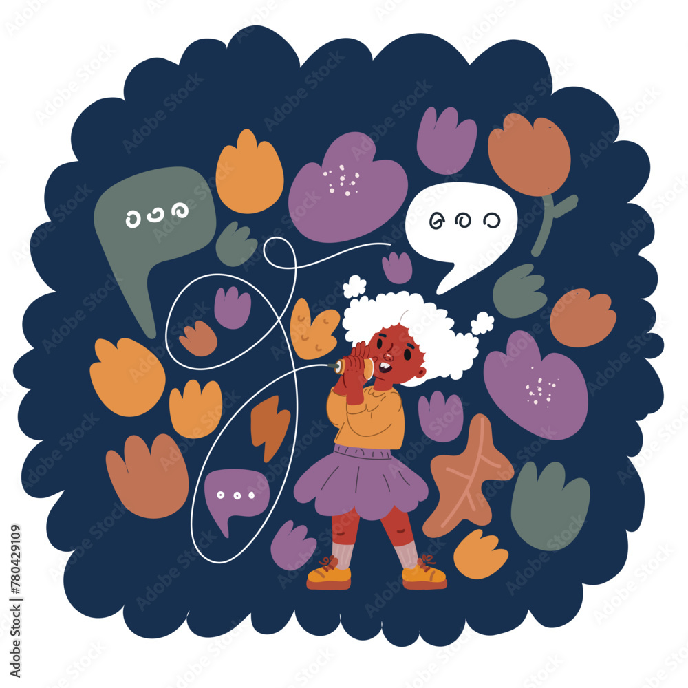 Cartoon vector illustration of little girl and boy playing with a ...