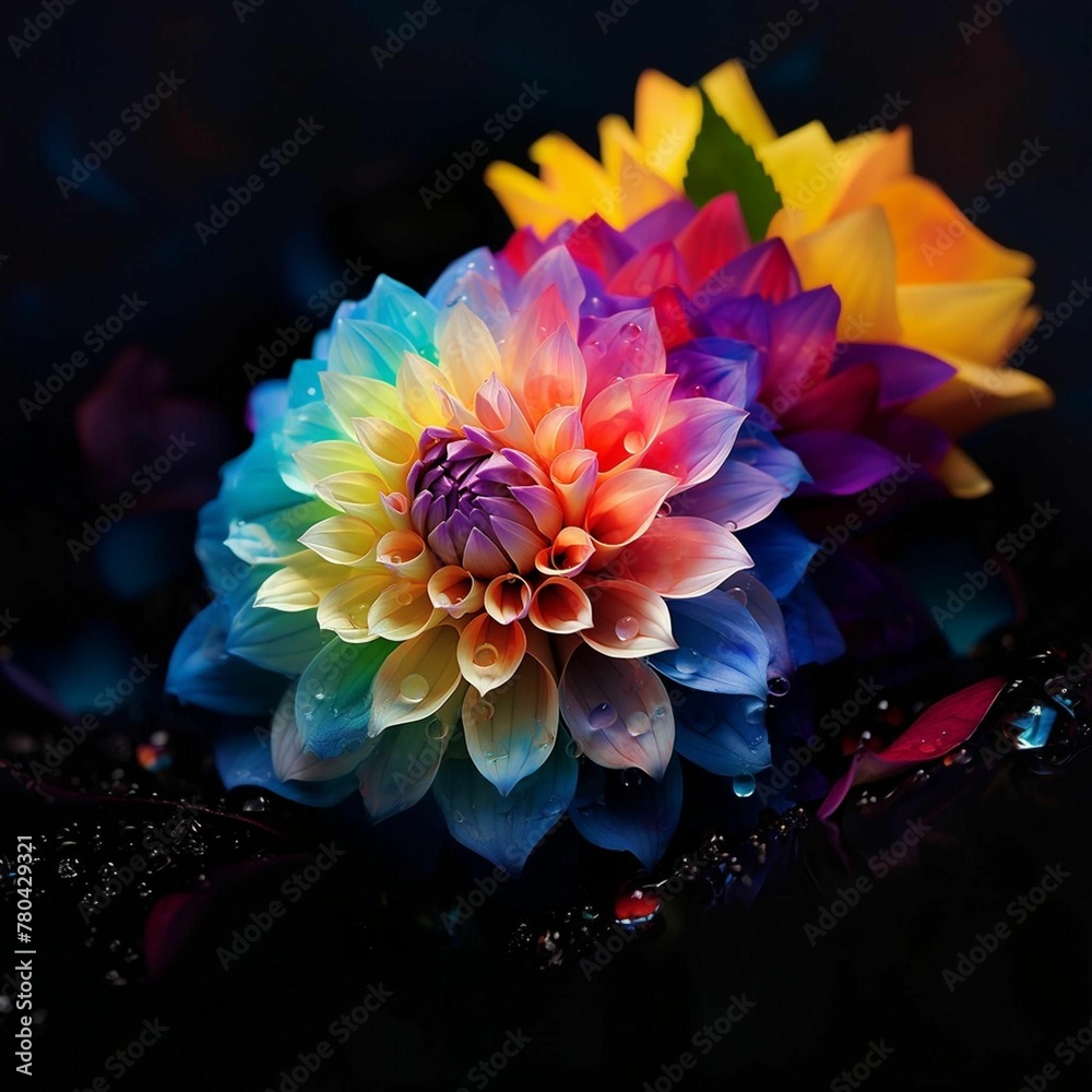 AI generated illustration of a vibrant flower in a dark background