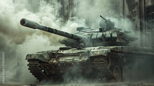 a battle tank, smoke swirling from its barrel as it unleashes destruction on the battlefield.