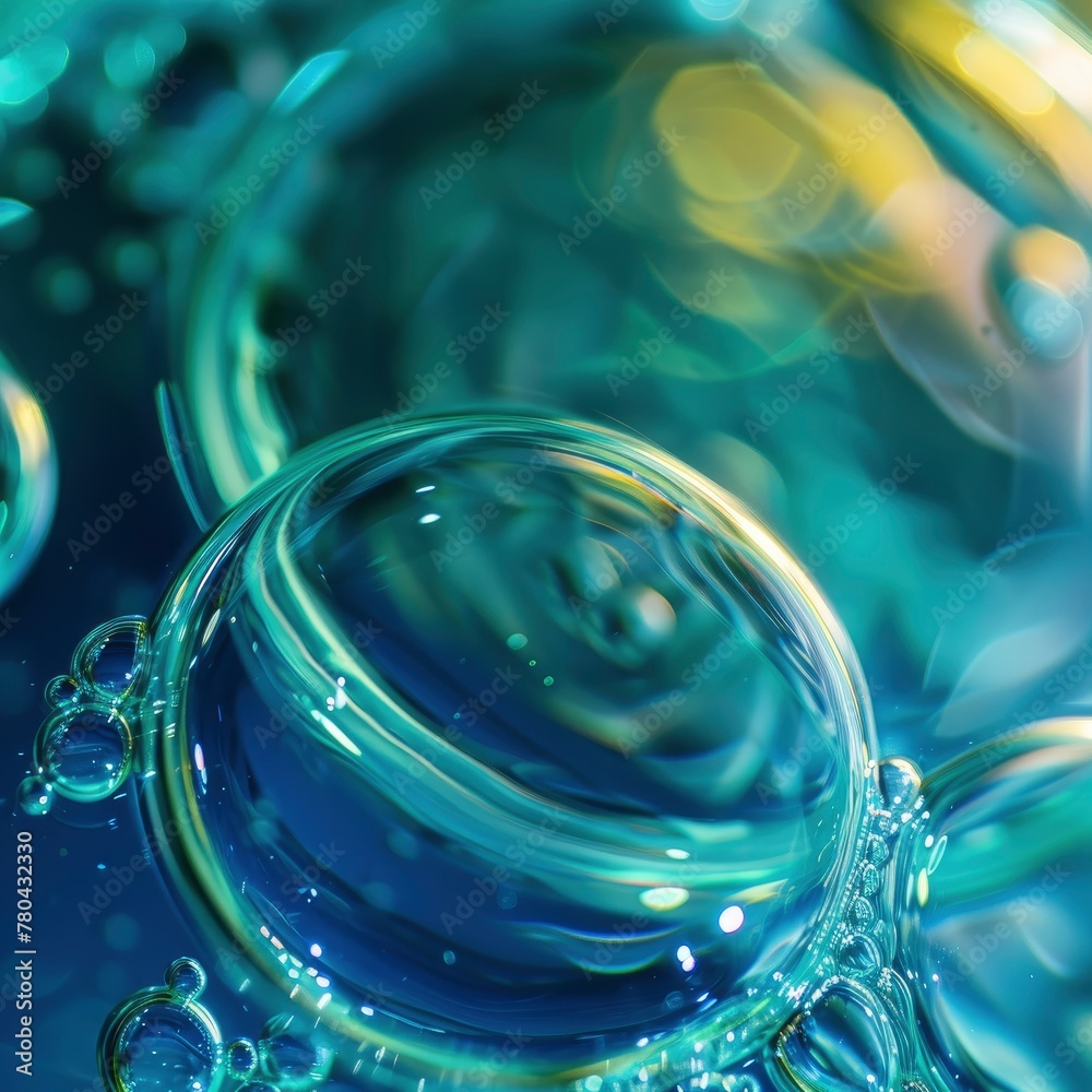 Abstract background of blue and green soap bubbles under the microscope, high resolution, professional quality stock photography, color grading in the style of professional Abstract background of blue and green soap bubbles under the microscope, high resolution, professional quality stock photography, color grading in the style of professional