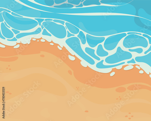 Vector illustration of the flat seaside sand beach with summer waves 