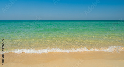 Beautiful horizon Landscape summer panorama front view point tropical sea beach white sand clean and blue sky background calm Nature ocean Beautiful wave water travel at Sai Kaew Beach thailand