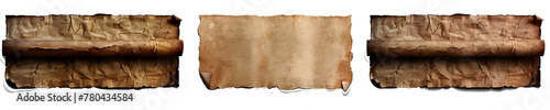 Set of old vintage blank paper scroll and parchment texture isolated on white background, generative ai