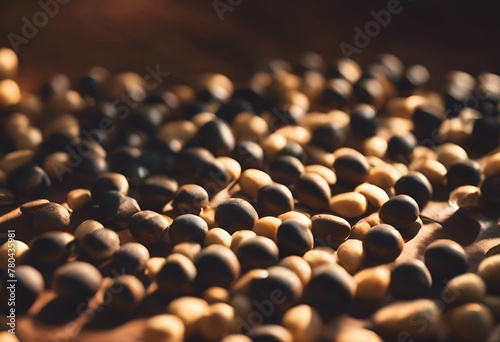 AI generated illustration of beans on a wooden table photo