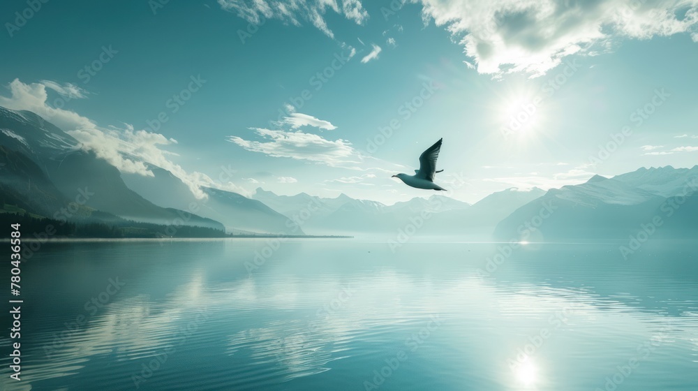 Fototapeta premium eagle in flight catching fish from