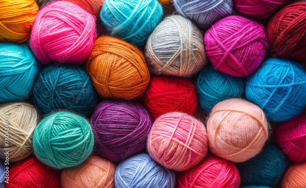 Vivid Fibers: Close-up of Colorful Wool Balls on Textured Background Vivid Fibers: Close-up of Colorful Wool Balls on Textured Background