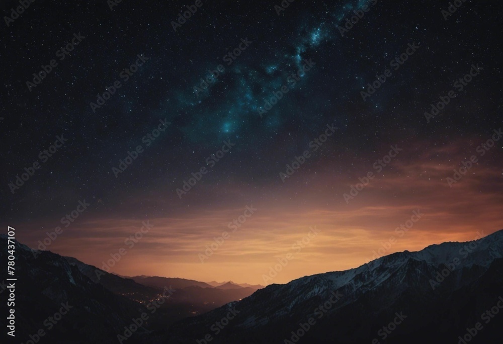 AI generated illustration of a breathtaking view of a nighttime valley with majestic mountains
