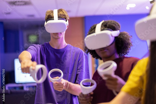 Obraz na plátně Teenagers Engrossed in Immersive Virtual Reality Gaming