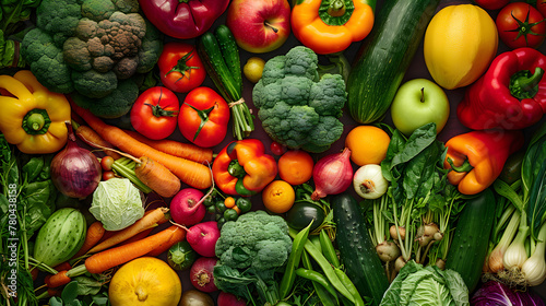 Many fresh vegetables as background  top view