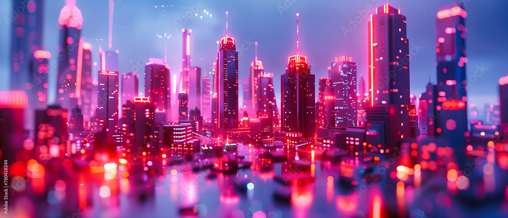 Nighttime Metropolis: Vibrant Lights and Reflections Painting the Urban Landscape, Showcasing the Dynamic Life of the City