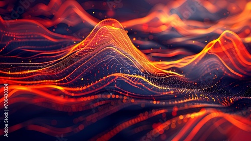 3D rendering of a glowing red and orange wavy abstract background