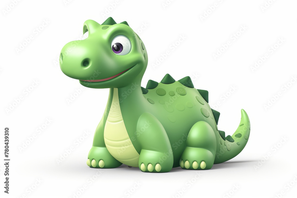 Fototapeta premium Adorable baby dinosaur cartoon character in pastel colors sitting and smiling sweetly, perfect for kids' content