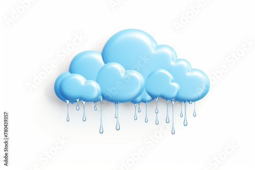 A whimsical illustration of fluffy blue clouds with stylized raindrops, invoking feelings of calm and freshness