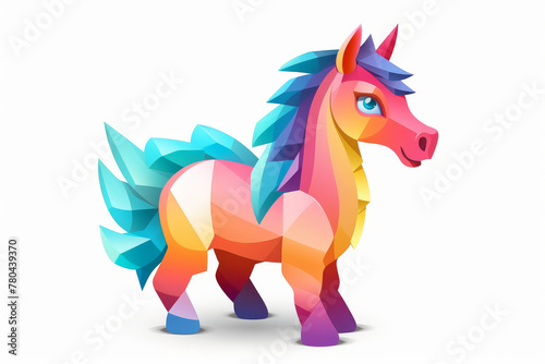 A vibrant and modern polygonal illustration of a mystical unicorn presented in a playful and colorful style © Tixel