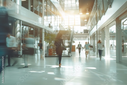 A group navigating through a large building, exploring fixtures and flooring