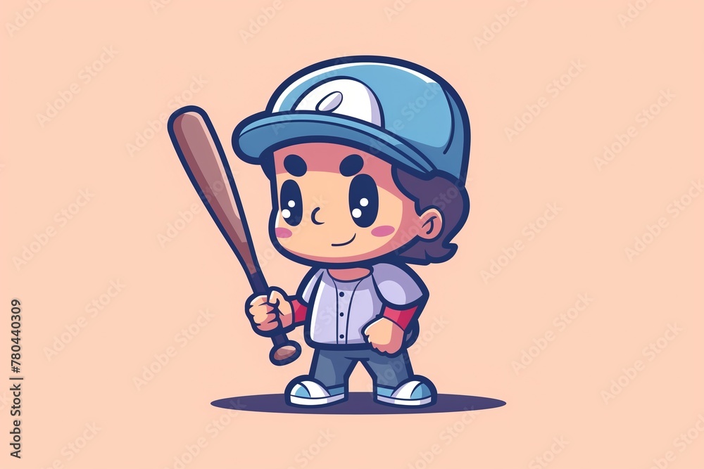Little Kid Boy Holding Baseball Bat and Wearing a Cap and Uniform and Feeling Happy Little Kid Boy Holding Baseball Bat and Wearing a Cap and Uniform and Feeling Happy