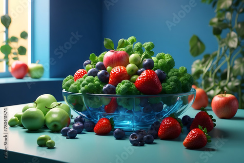 Green and fresh fruits and vegetables
