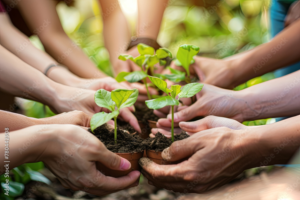 Fototapeta premium People Hands Cupping Plant Nurture Environmental ,save the world