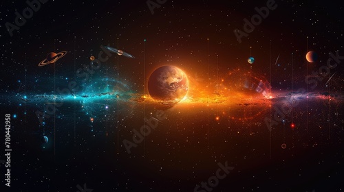 Digital art of a colorful outer space scene with planets in orbit  showcasing the beauty and complexity of the cosmos. Generative AI
