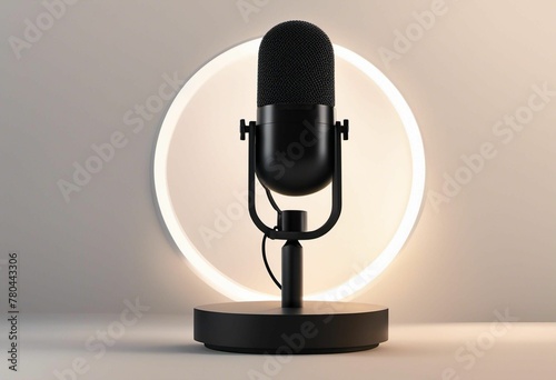 AI generated illustration of a microphone placed on top of a tripod stand