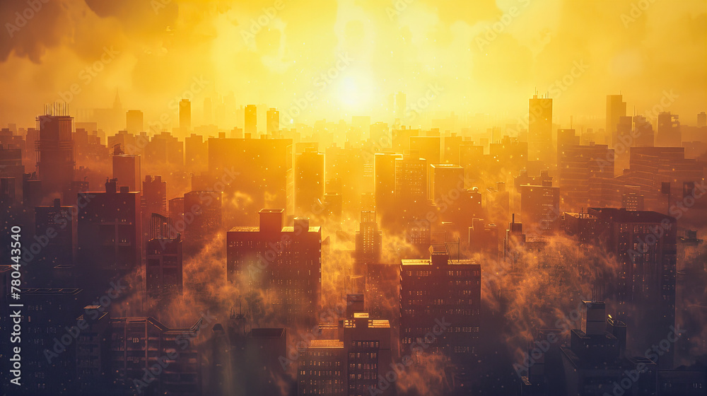 Vibrant Sunset Over Urban Skyline, City Buildings Silhouetted Against a Colorful Sky, Peaceful Evening Scene Vibrant Sunset Over Urban Skyline, City Buildings Silhouetted Against a Colorful Sky, Peaceful Evening Scene