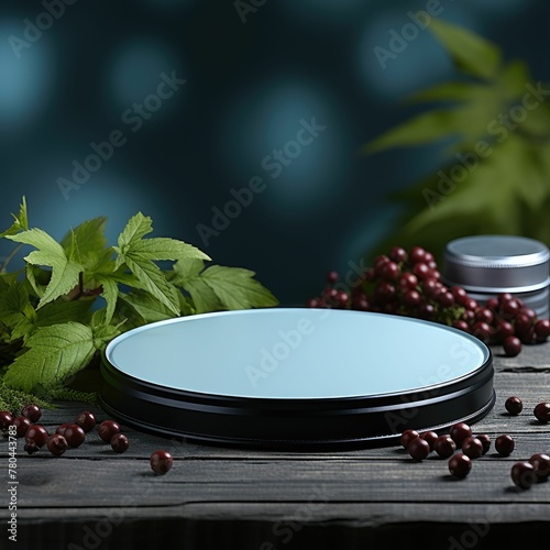 podium for product display surrounded by berries photo