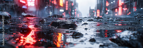Rain-Soaked City Streets, The Gleam of Urban Life at Night, A Symphony of Light and Reflection photo