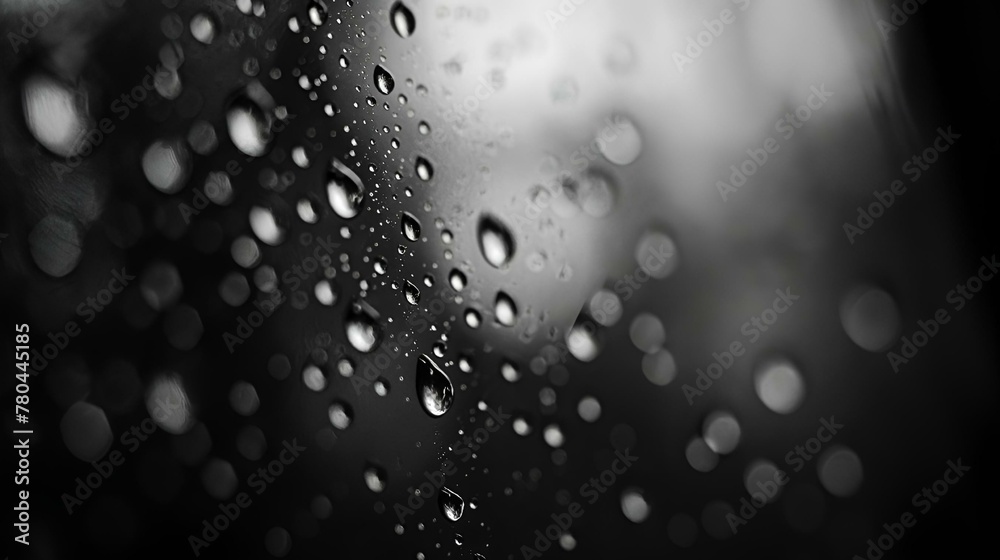 AI generated illustration of a close-up of raindrops on a window during a rainy day - obrazy, fototapety, plakaty 