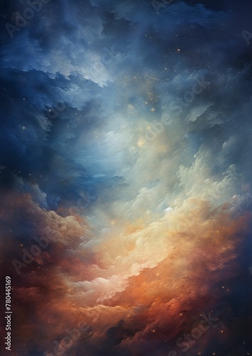 AI generated illustration of an artistic painting of a night sky filled with stars and clouds