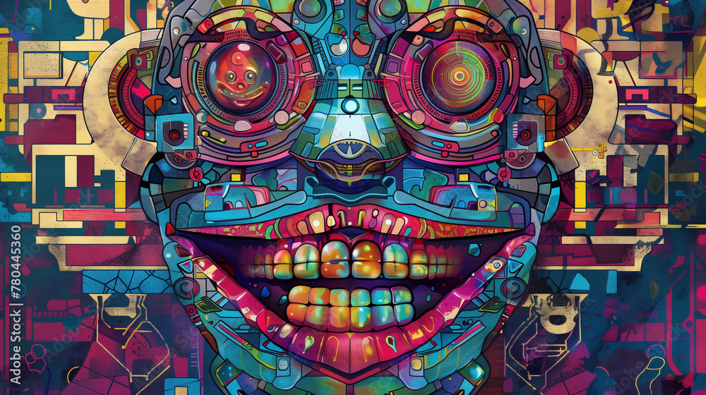 Vibrant Techno-Totem: A Digital Artwork