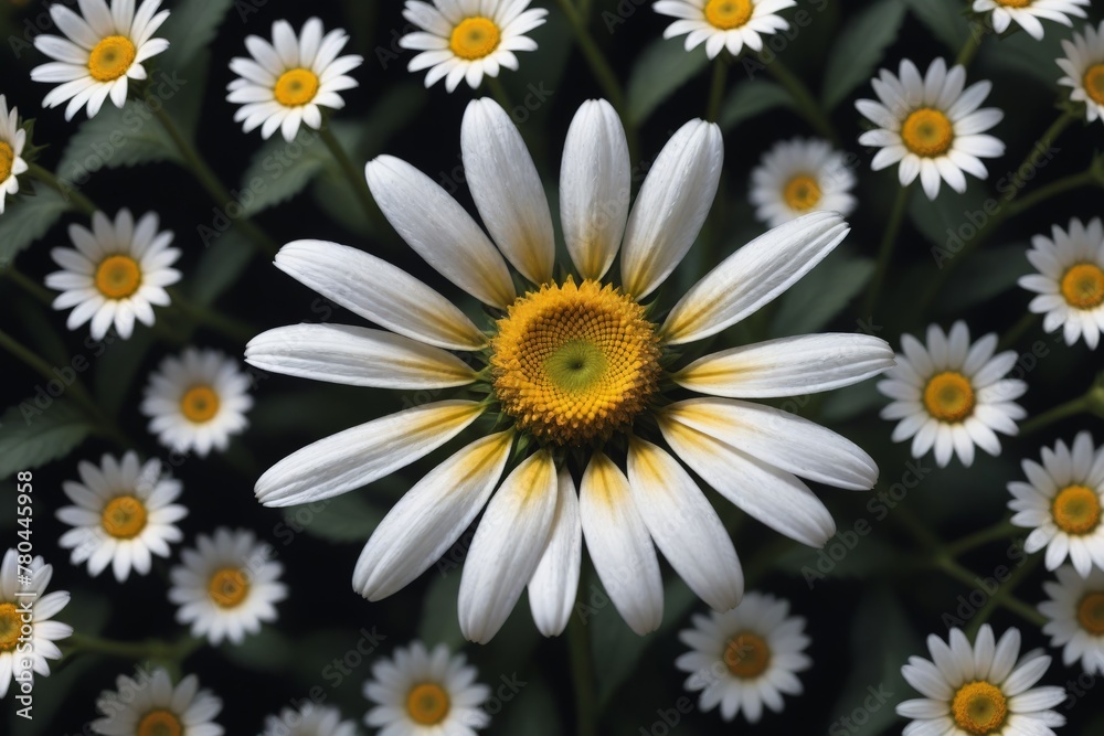close up of a very pretty white daisy flower surrounded by green leaves close up of a very pretty white daisy flower surrounded by green leaves