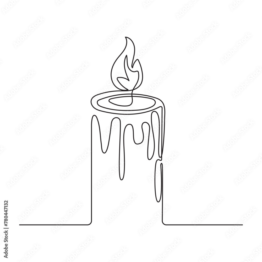 Continuous one-line drawing candle burning flame—black contour line simple minimalist graphic isolated vector illustration. Continuous one-line drawing candle burning flame—black contour line simple minimalist graphic isolated vector illustration.