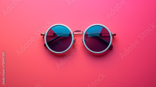 Stylish sunglasses on pink background photo
