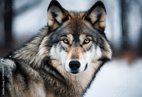 AI generated illustration of a wolf s portrait in the snow